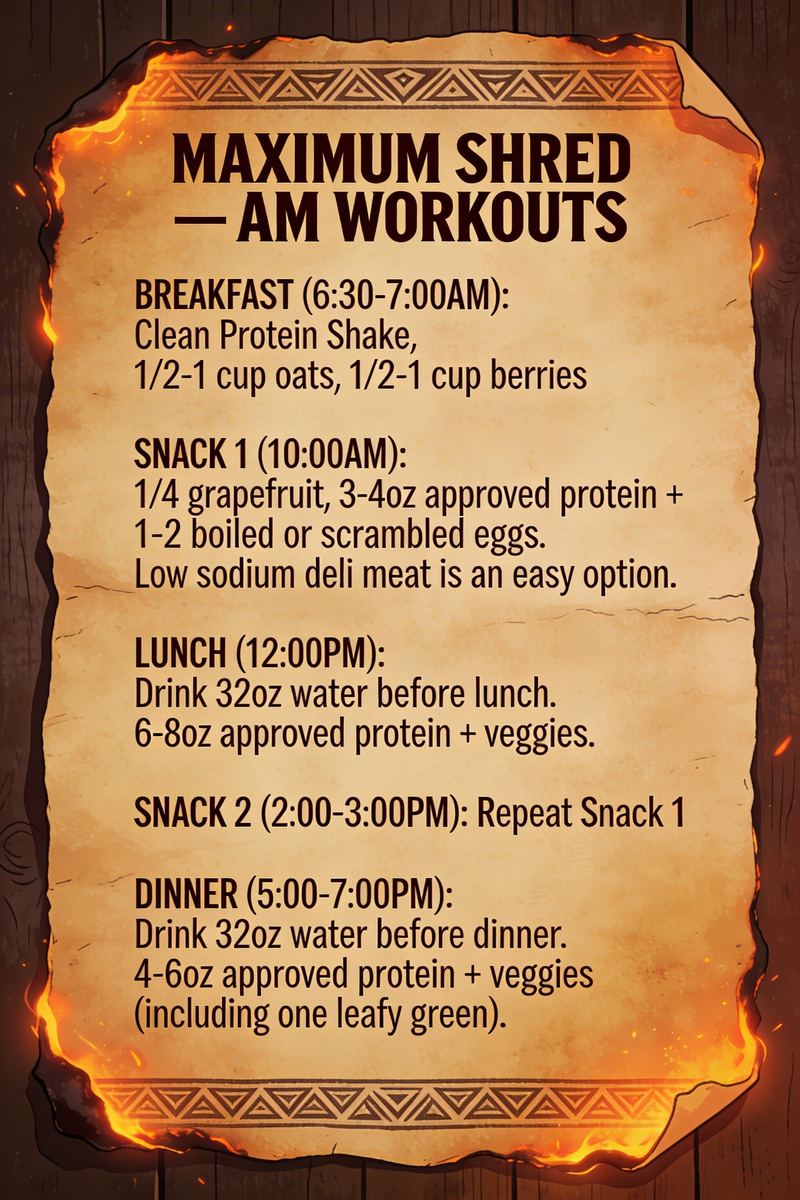 Maximum Shred - AM Workouts Meal Plan