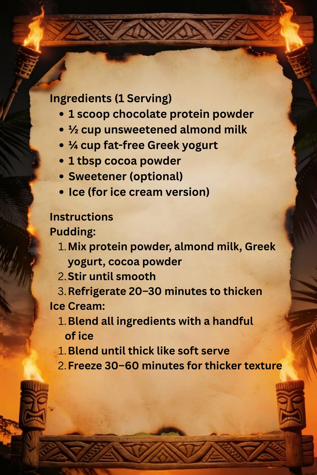 Protein Chocolate Pudding Recipe Card